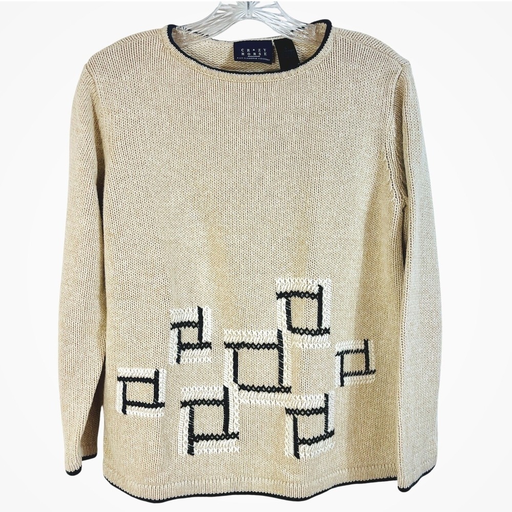 Crazy Horse Womens Cozy Knit‎ Sweater Size S Cream Neutral Winter Cabincore - Picture 2 of 9